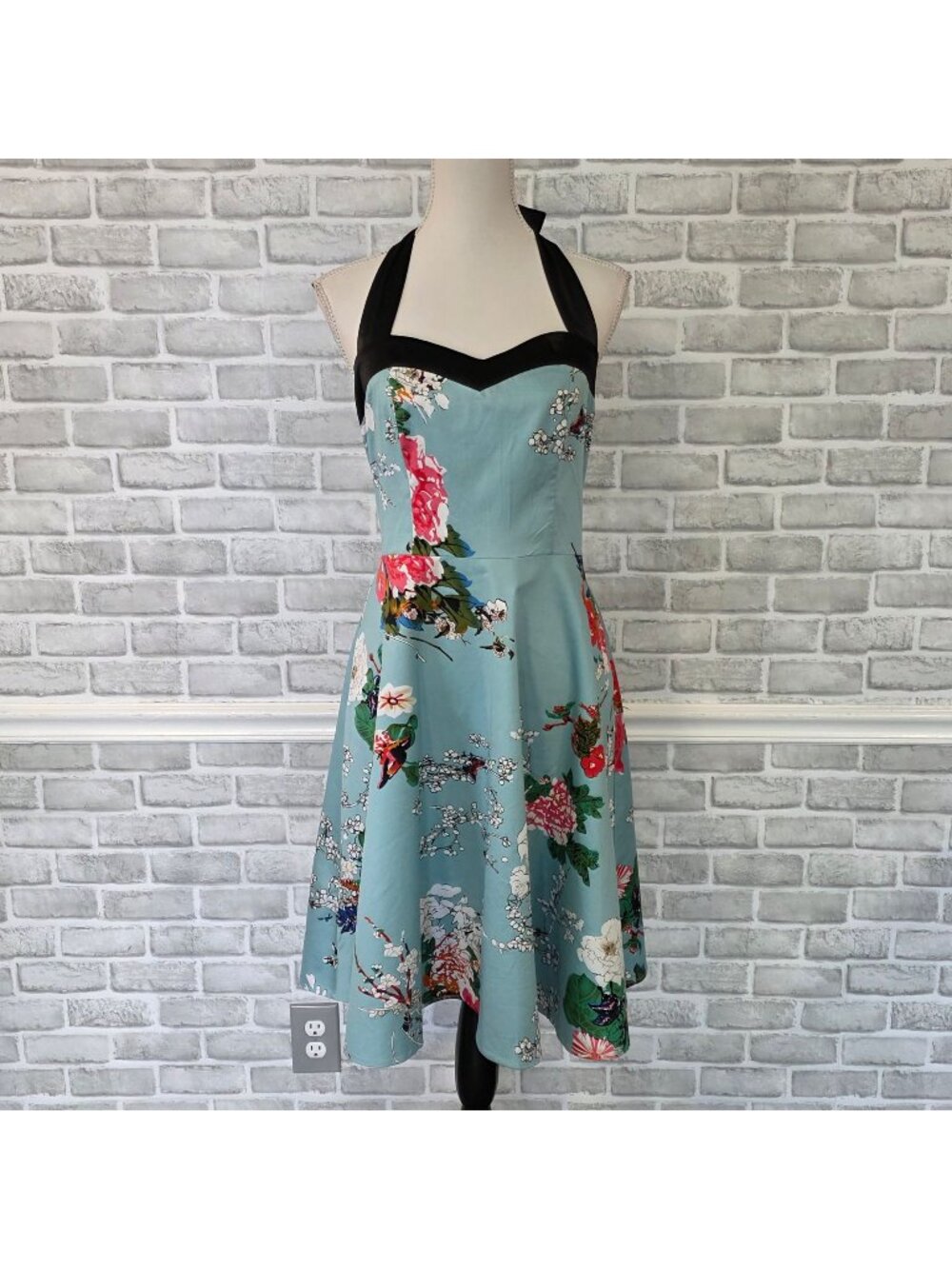 Dress Tells Rockabilly Floral Halter Pinup Swing Dress L Summer Party Event Wear